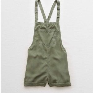 Aerie Olive Cotton Shorts Overalls Romper XS